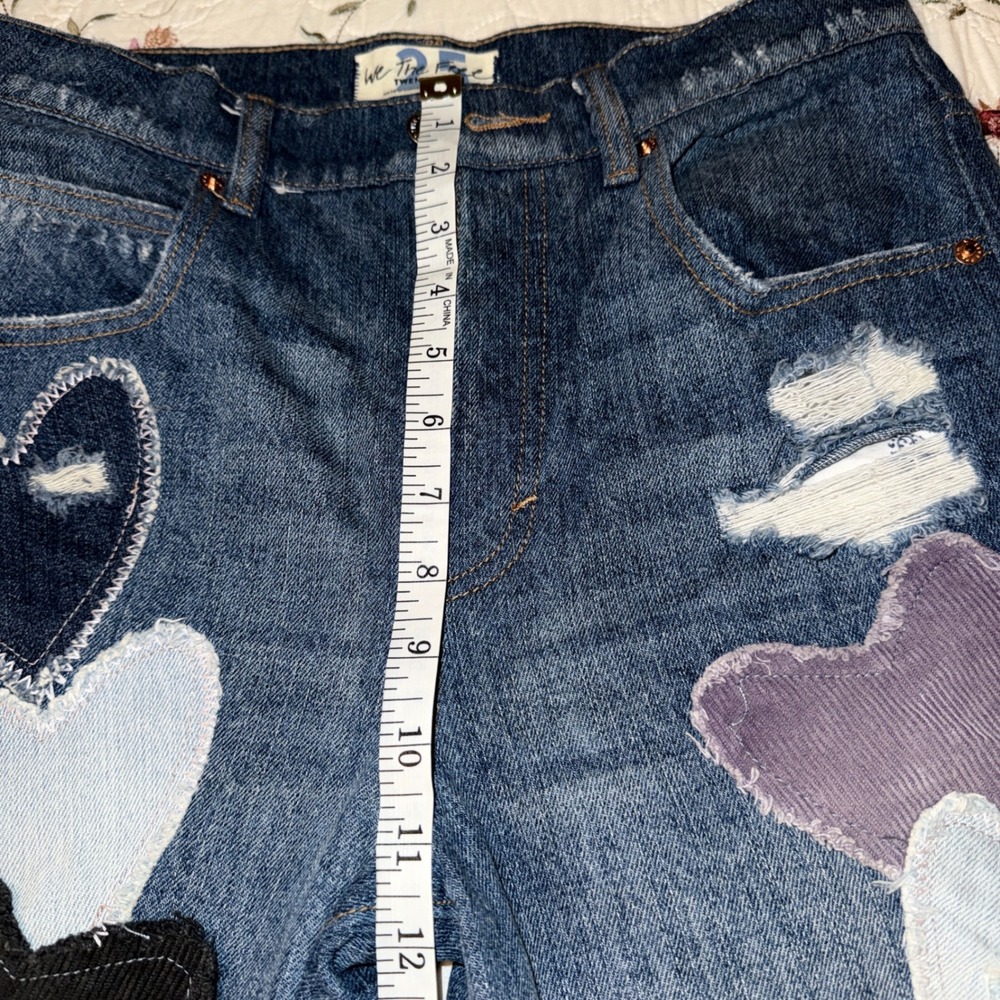 Free People We The Free Piece Of My Heart Jeans Heart Patch Wide Leg HighRise - Picture 8 of 14